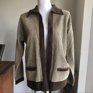 Kosugi Vintage Brown Cream‎ Zip Up Sweater L EUC
